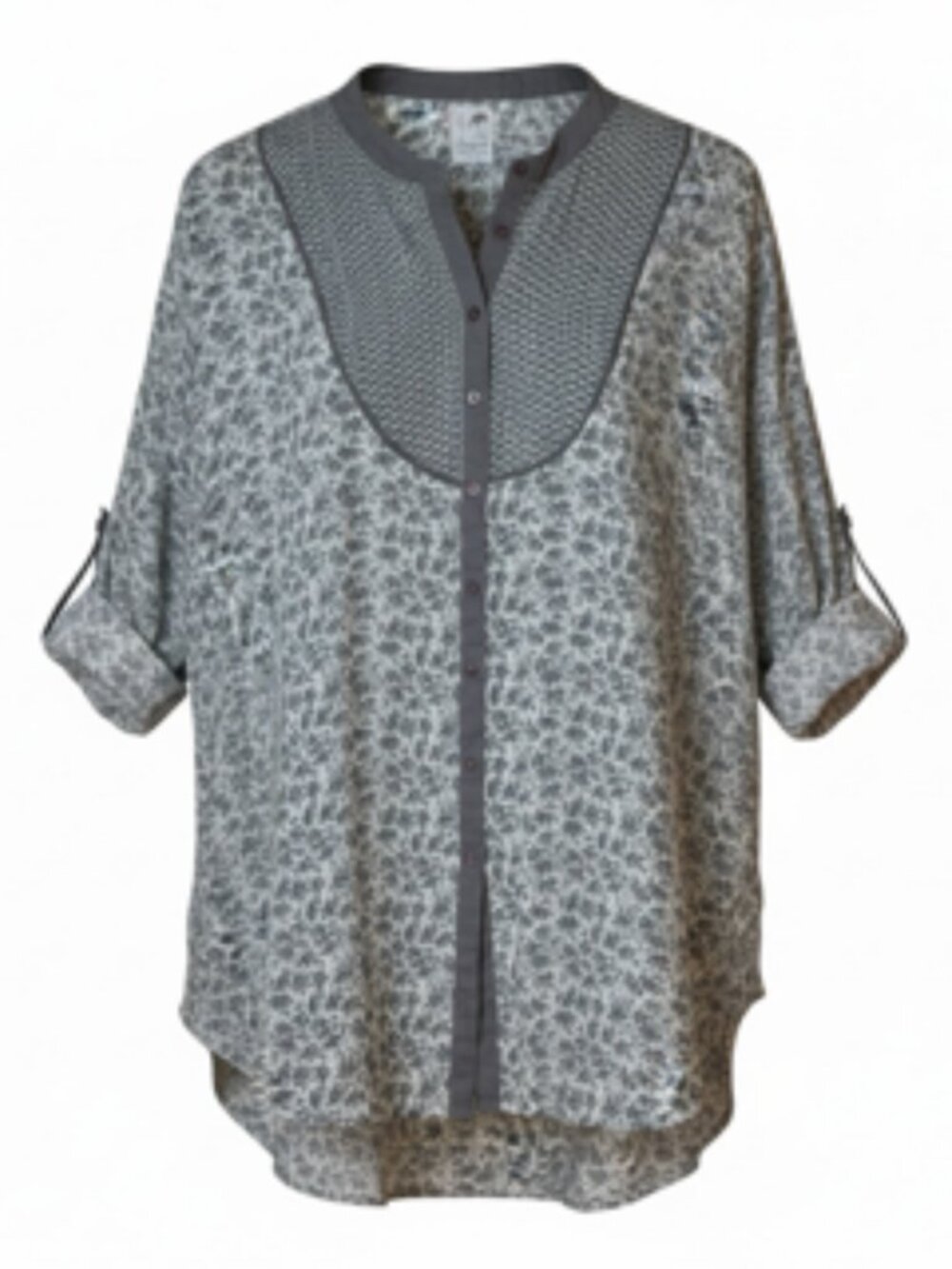 100% Cotton Boho Patterned XXL Haiku Summer Shirt Grey Floral Hippie Lightweight